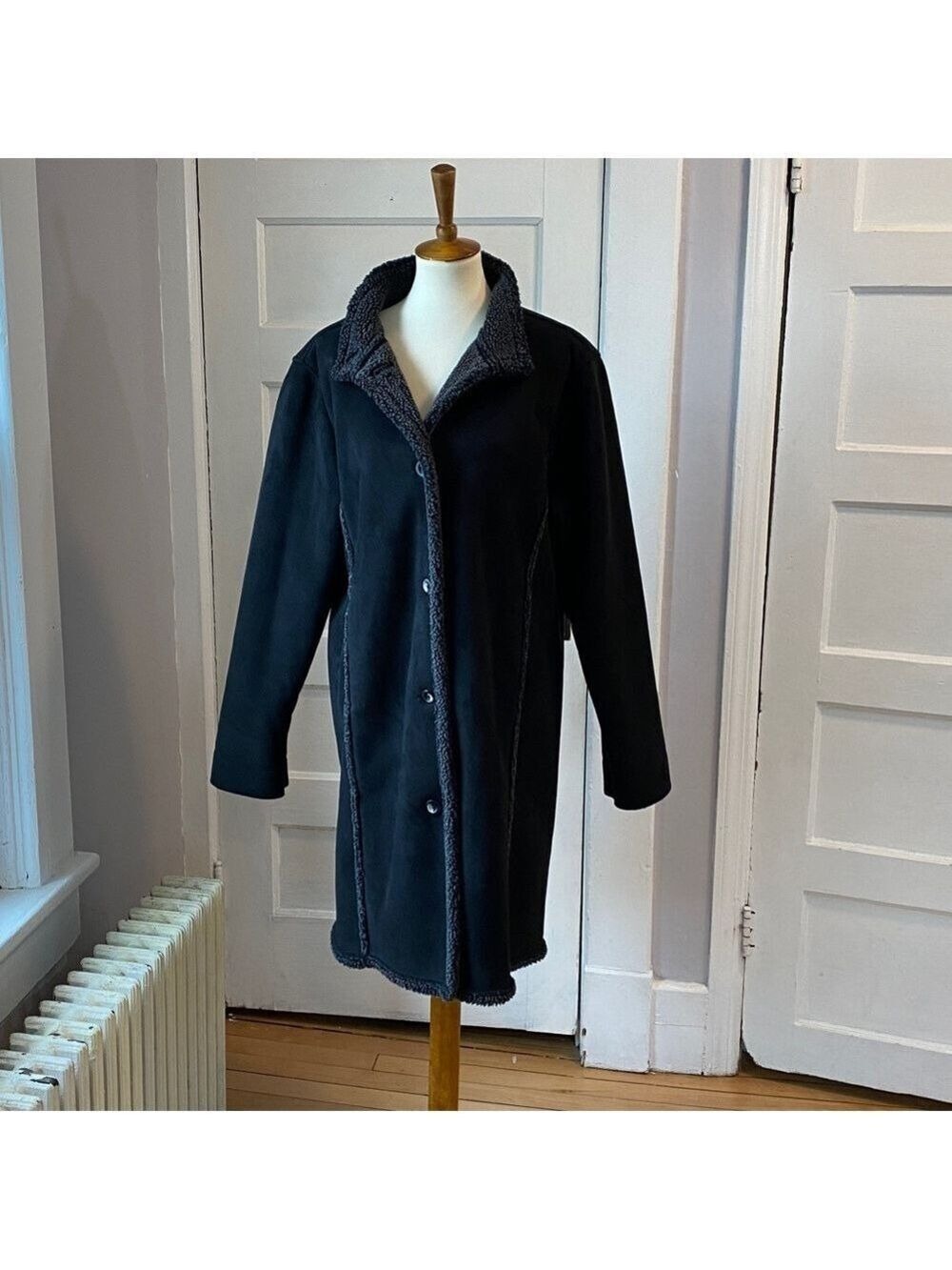 L.L. Bean Faux Suede Sherpa Black Coat, Size XL